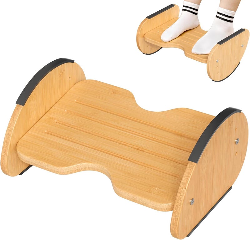 Amazer Bamboo Foot Rest for Under Desk at Work, 2-in-1 Reversible Rocking Footrest Adjustable Foot Stool, Ergonomic Footrest for Under Gaming Desk, Feet Support Leg Footstools for Home Office - Image 1